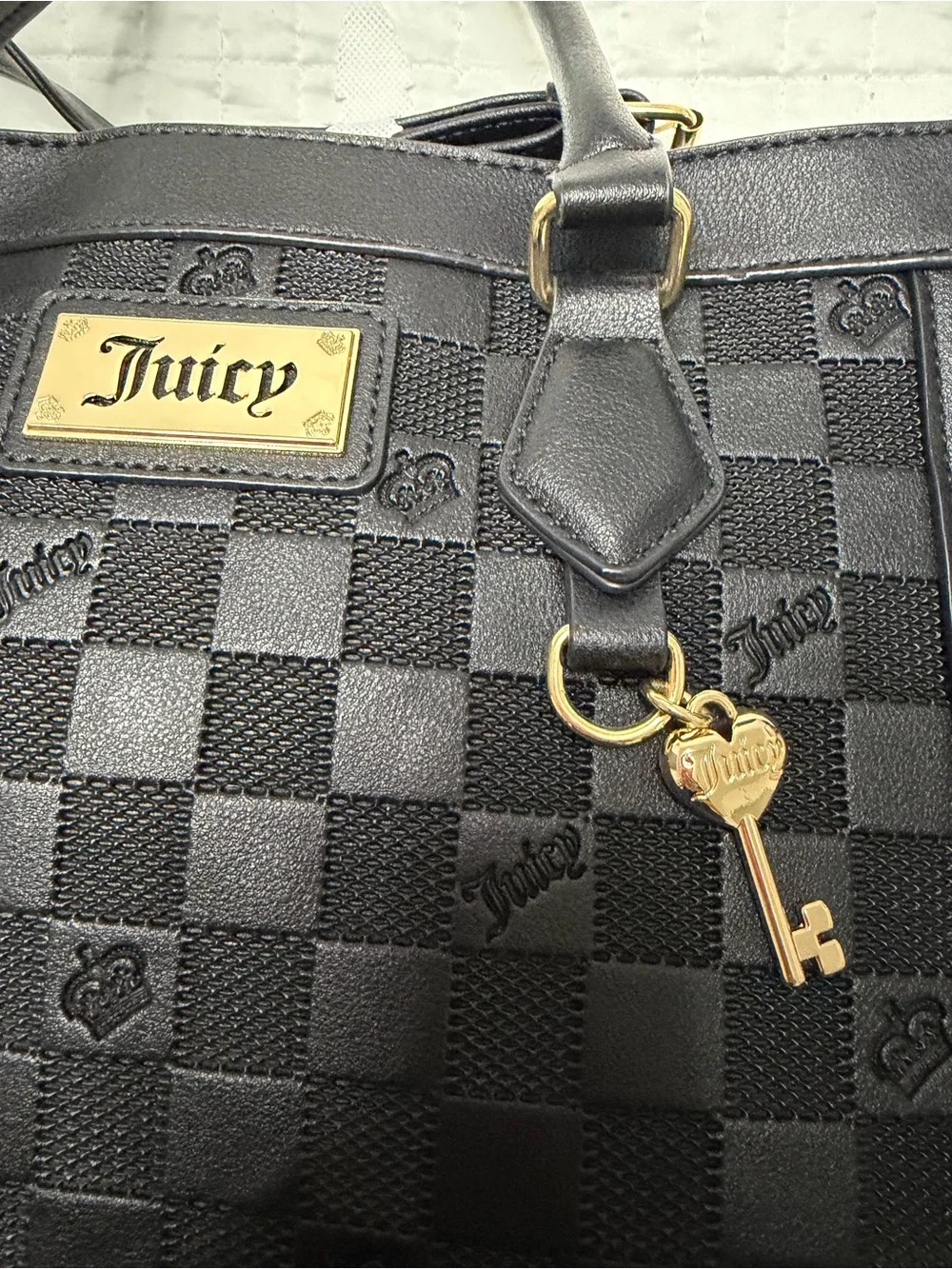 Juicy Couture Black Checkerboard Satchel Crossbody Bag NWT - Picture 2 of 10